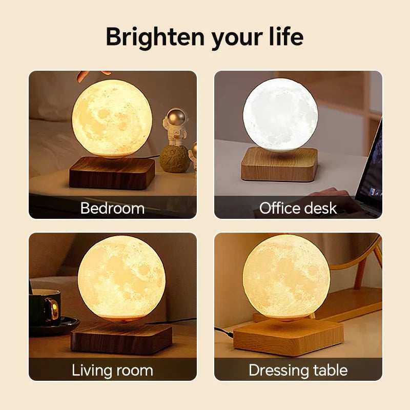 Aiopp Magnetic Floating Rotating Moon Lamp With Wooden Base