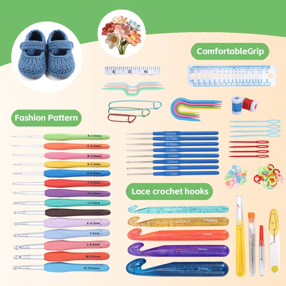 Ergonomic Crochet Hooks Set with Storage Bag and Craft Needles