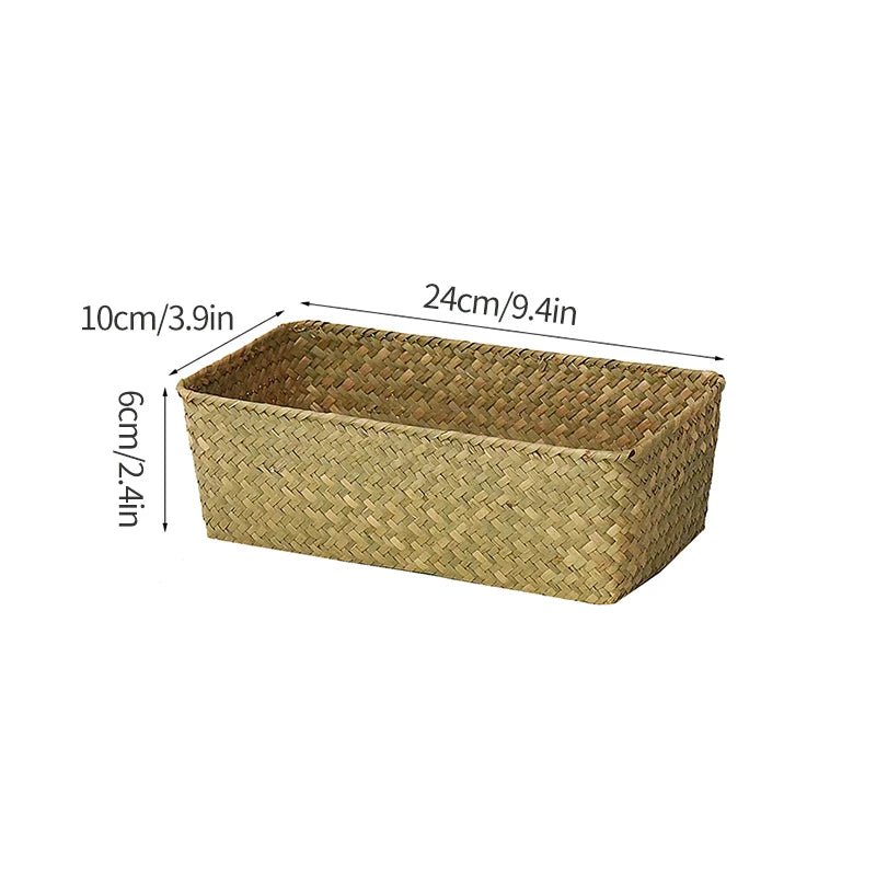 Woven Seagrass Wicker Storage Basket Rectangular Rattan Organizer Sundries
