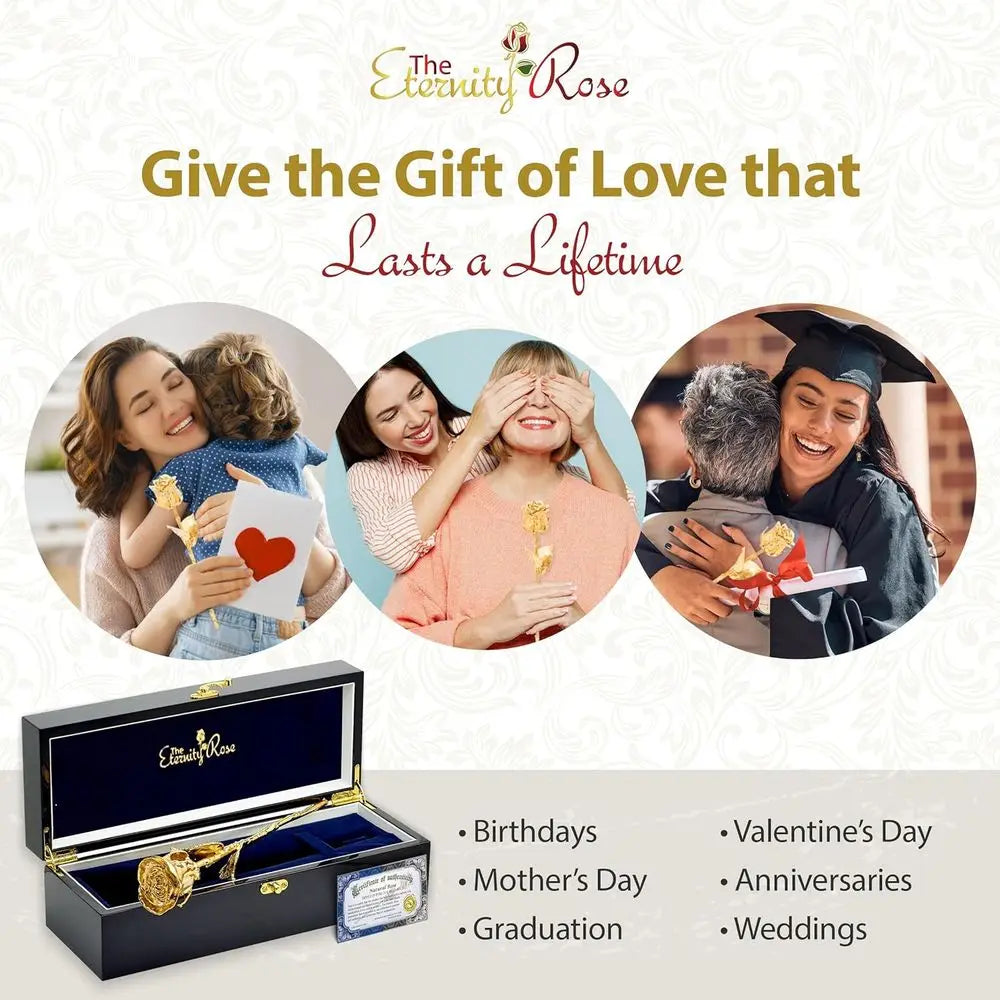 Real 24K Gold Dipped Rose, Wedding & Valentine's Day Gift, Romantic Gold Rose in Black Case, Eternity Flower Gift for Her.