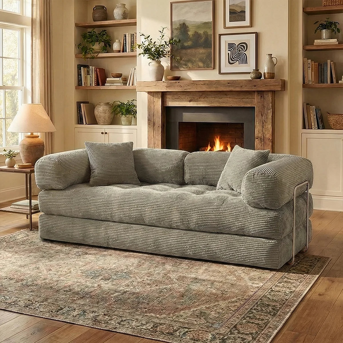 YQzyphyna Corduroy Futon Sofa Bed 4 In 1 Convertible Loveseat