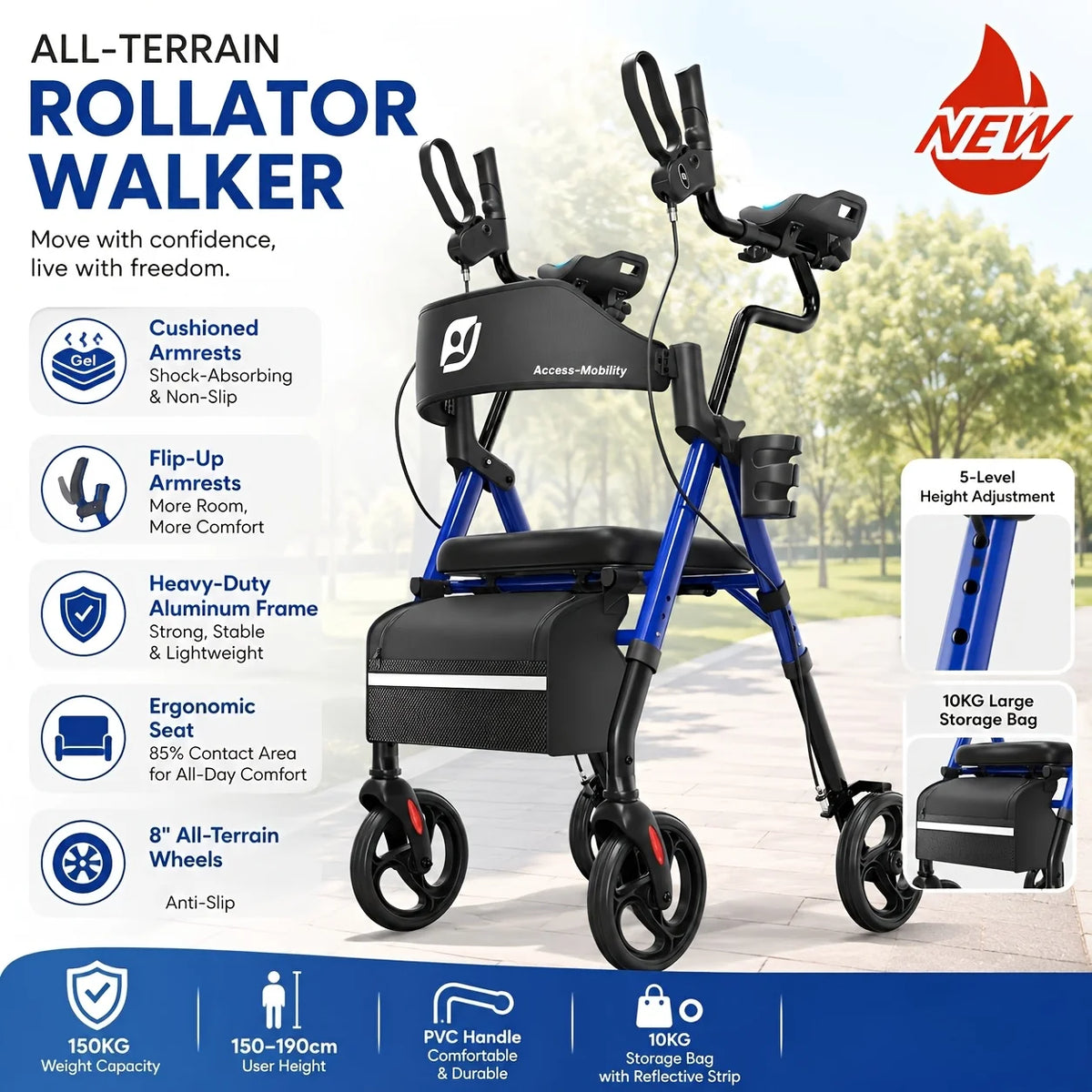 MAIDESITE Upright Rollator Walker With Padded Seat And Backrest