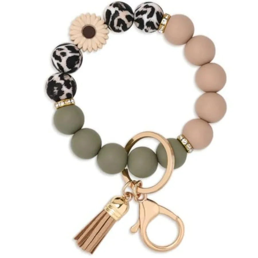 Silicone Beaded Keychain Wristlet For Women And Girls