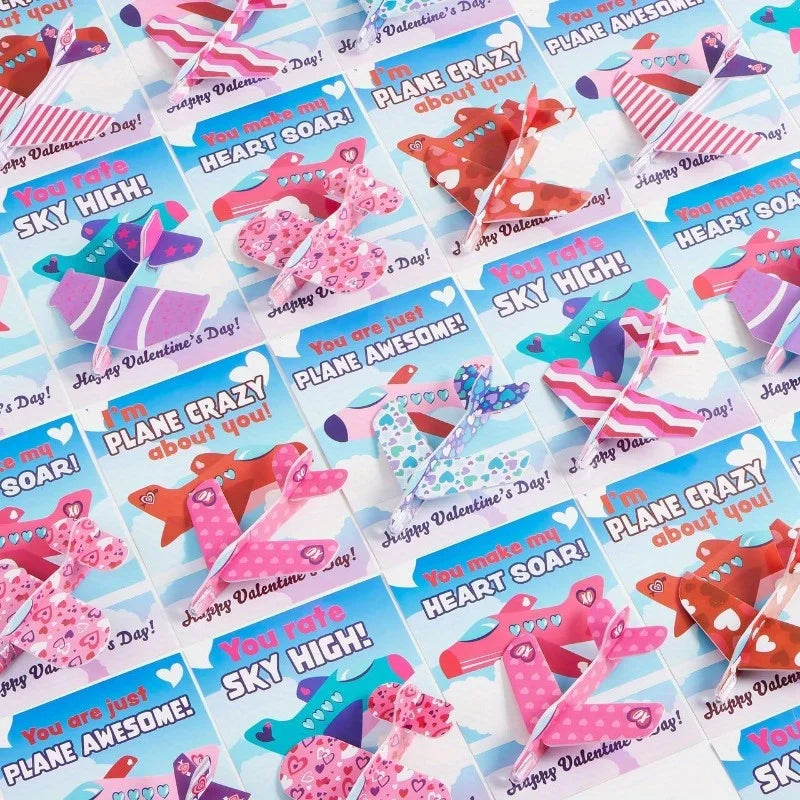 JOYFY 28 Valentines Day Foam Airplanes Greeting Cards with Valentine Punchline for School Classroom Exchange Prizes Party Favor