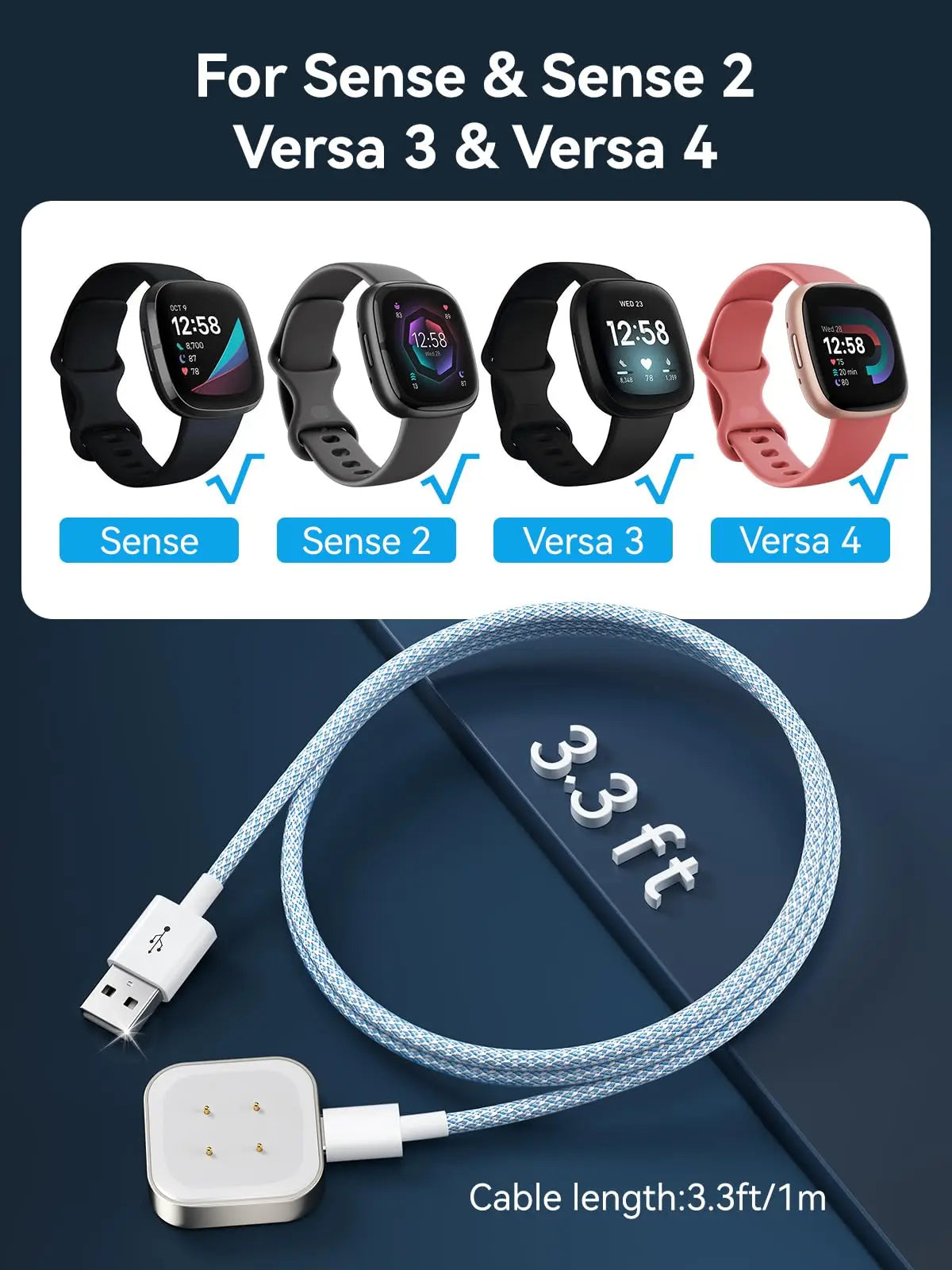NEWDERY Braided USB C Charger Cable Pixel Watch 2 Fitbit
