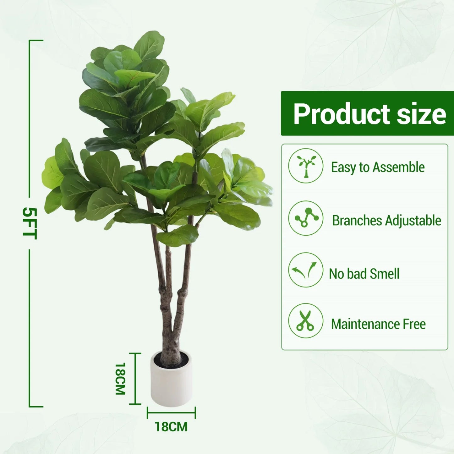 HiMISS Artificial Fiddle Leaf Fig Tree In Pot Home Decor