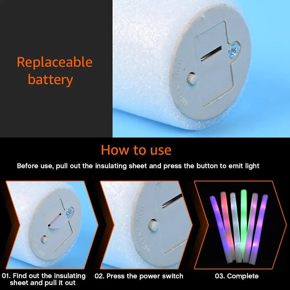 Jianyana LED Glow Sticks RGB Foam Tubes 100 Pcs