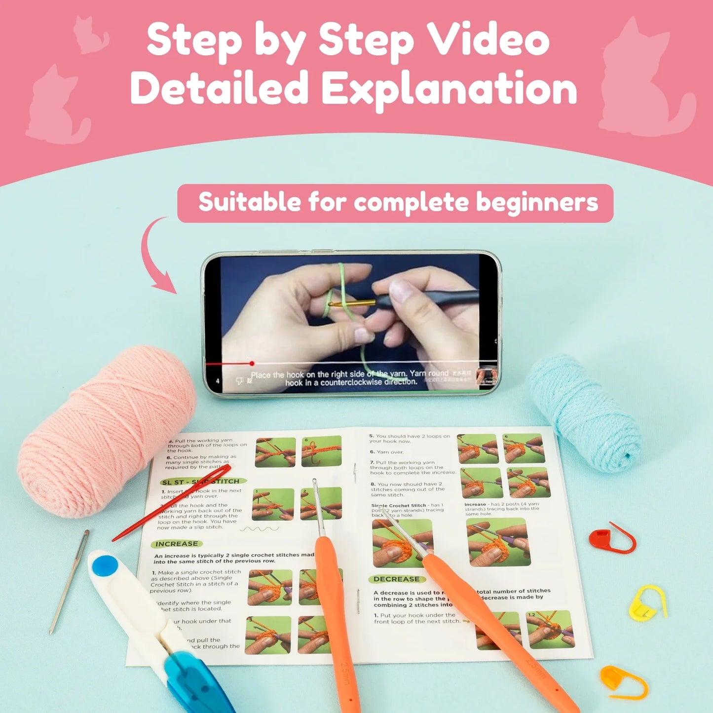 Hign-concerned High-Quality Crochet Kit For Beginners Cat Craft With Step-by-Step-Tutorial