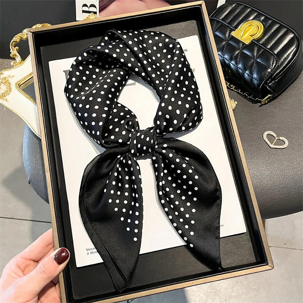 Polka Dot Print Polyester Shawl Square Scarf For Women Satin Wrap