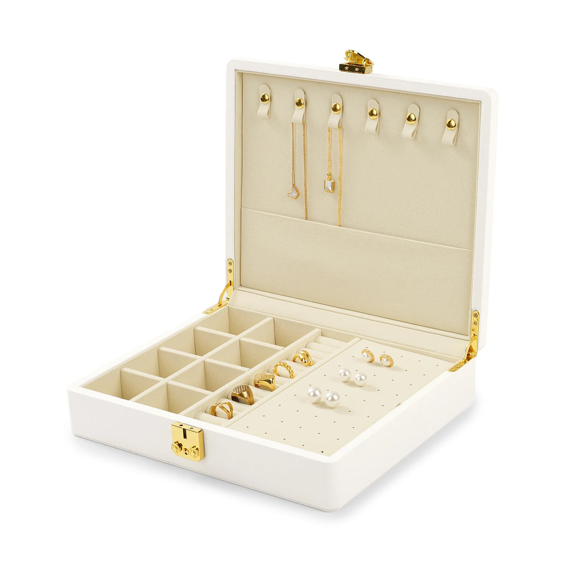 Oirlv Velvet Jewelry Organizer Box With Lock And Removable Dividers