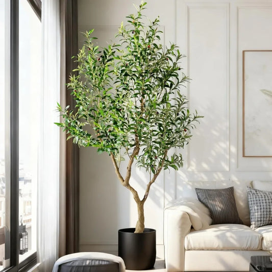 DAFIFY 7-Foot Tall Artificial Olive Tree With 1710 Realistic Leaves In An Elegant Planter - Lifelike Indoor Decor Accent