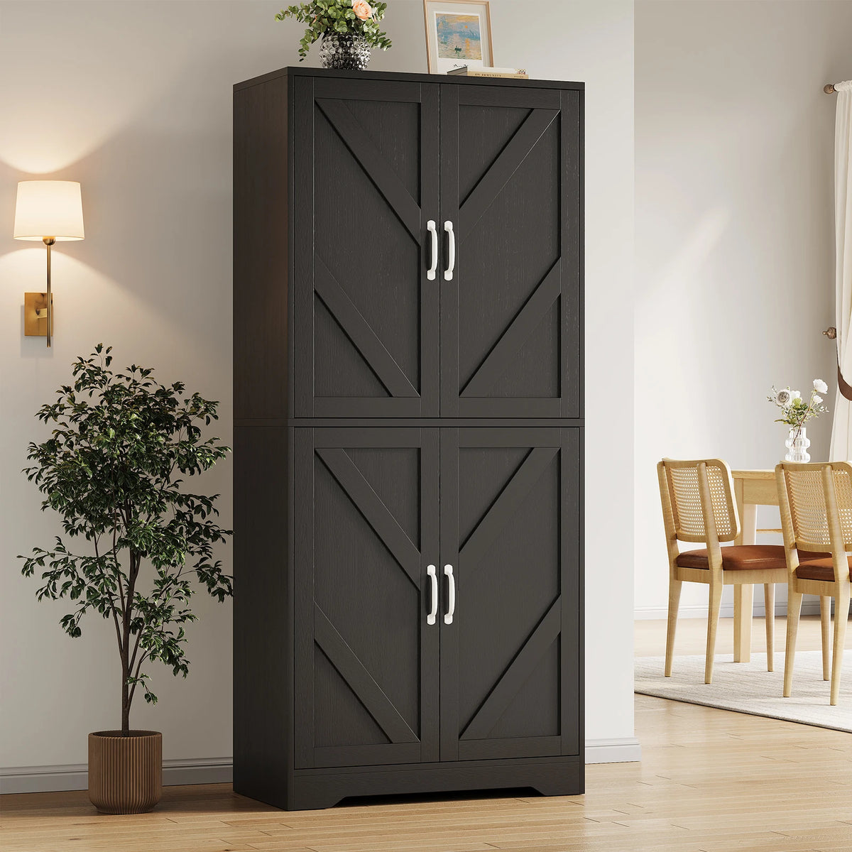 Farmhouse Kitchen Pantry Cabinet With Charging Station Drawer And Shelves