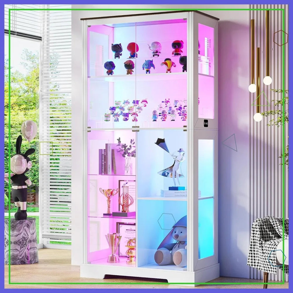 Glass Display Cabinet With RGB Lighting And 7 Tier Curio