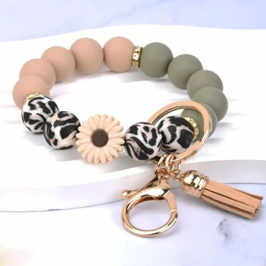 Silicone Beaded Keychain Wristlet For Women And Girls