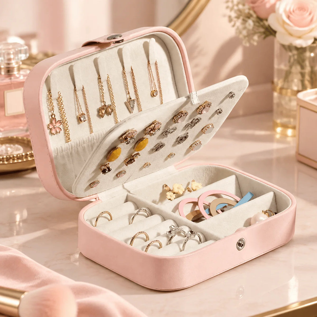 KISMIS PU Leather Jewelry Organizer Box With Travel Compartments