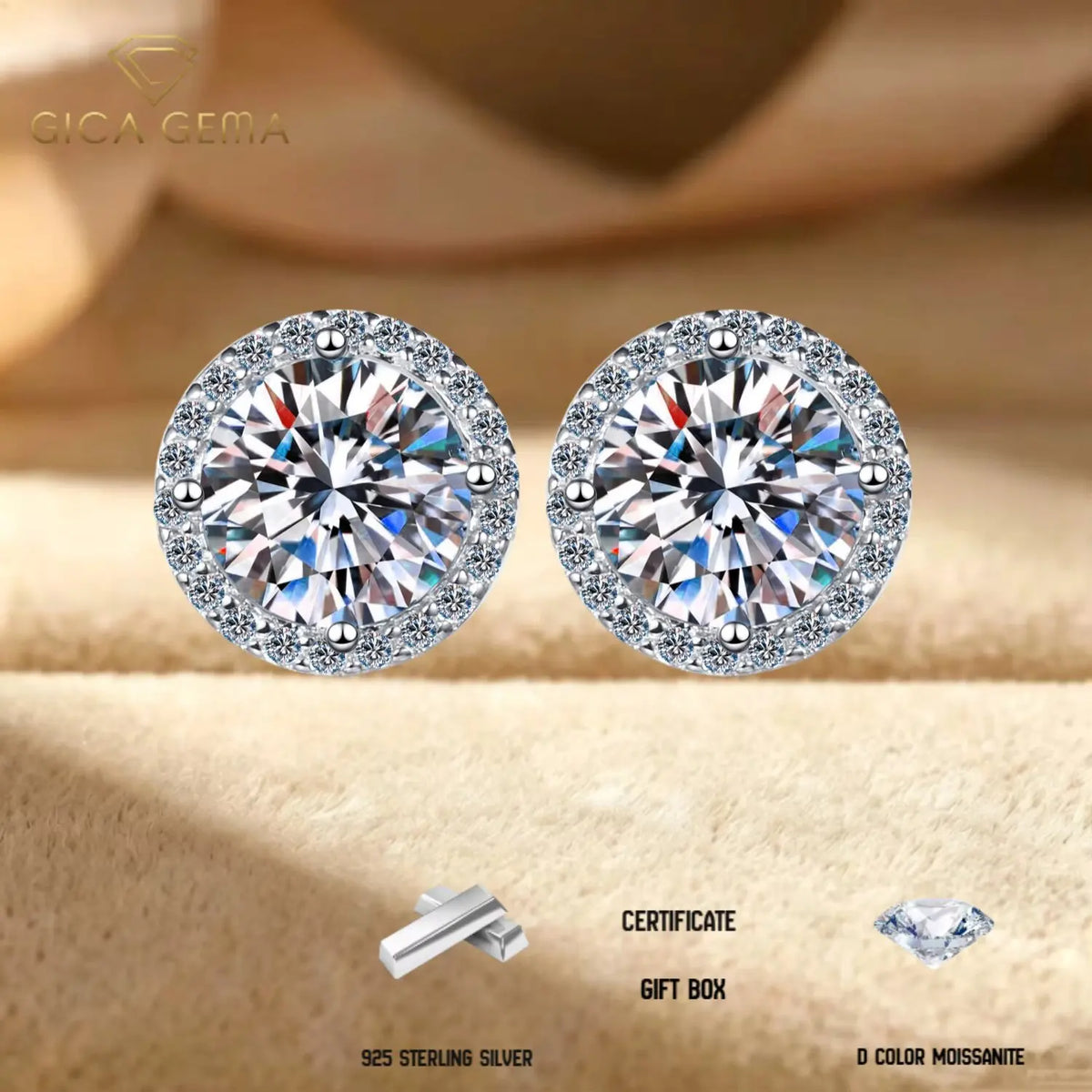 Premium Sterling Silver Moissanite Stud Earrings For Women