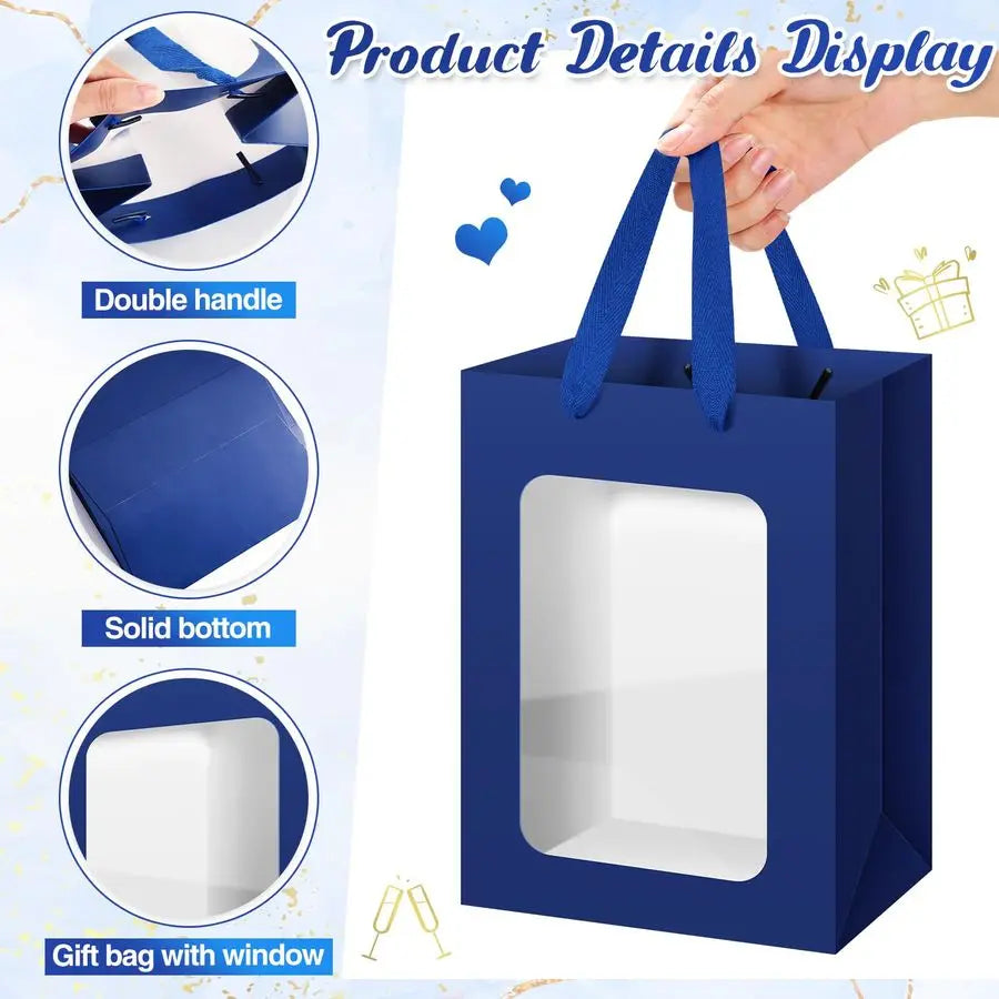 Generic Kraft Clear Gift Bags With Tissue Paper - Transparent Window Bags With Handles For Business Use 10x7x5 Inches