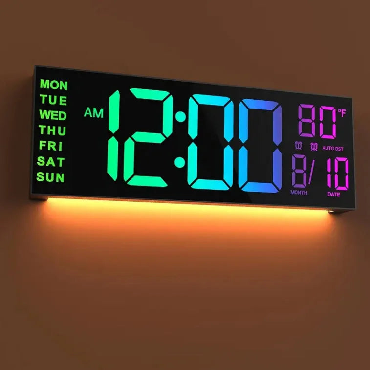 Digital Wall Clock With Remote Alarm Timer Temperature Auto DST LED Display