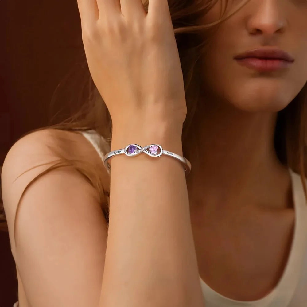 Custom Engraved Heart Birthstone Hand Copper Cuff Bracelet