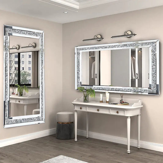 LUVODI ImpeccablyLuxurious Sparkling Crystal Rhinestone Frameless Vanity Mirror Wall Mount