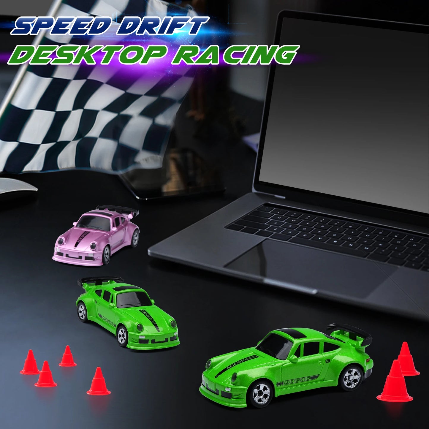 ANTSIR 1/64 2.4G Desktop Mini High Speed Drift Car 4WD Remote Control - Full Proportion Racing Car Toy GTR Race Model