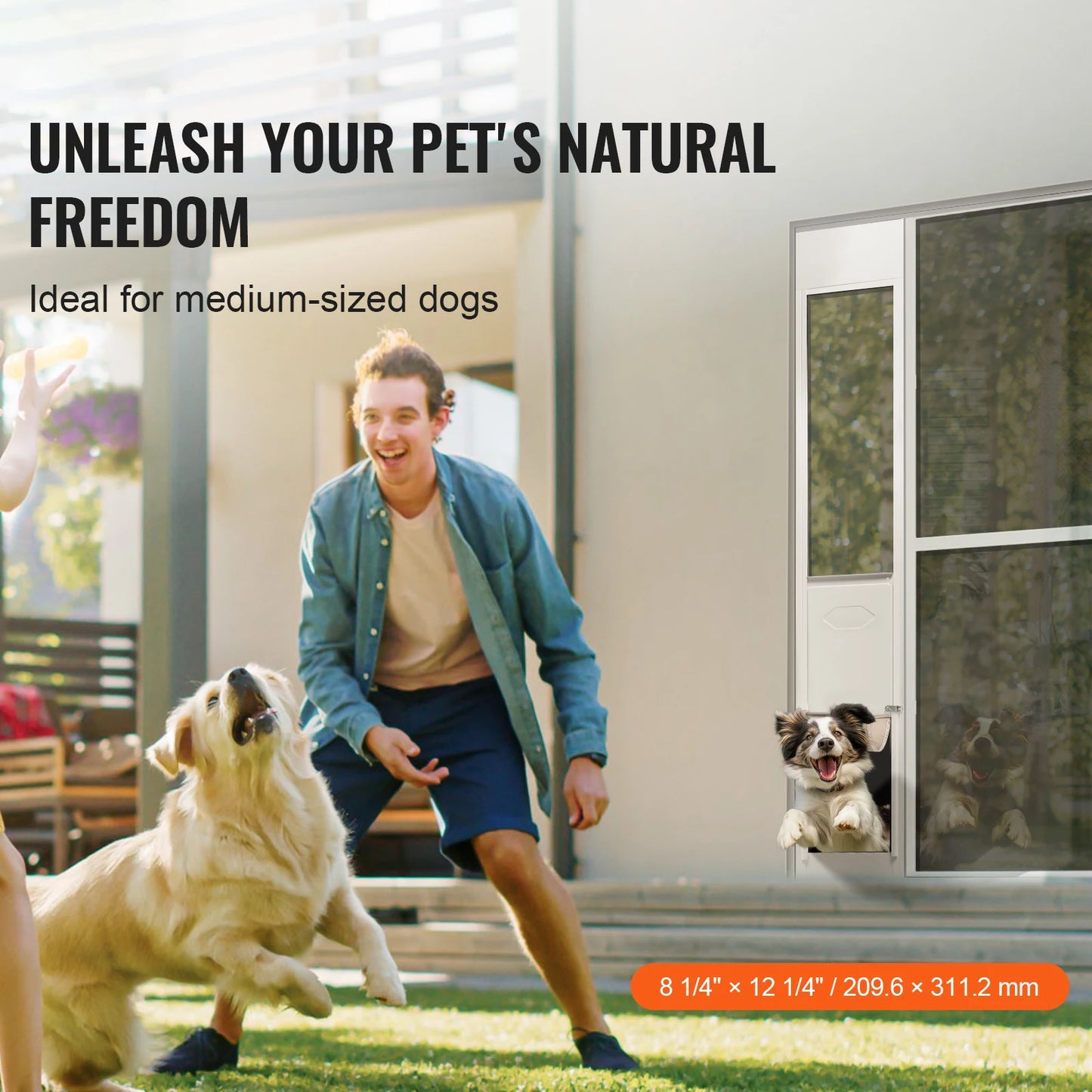 Sliding Glass Dog Door With Aluminum Frame And Tempered Glass