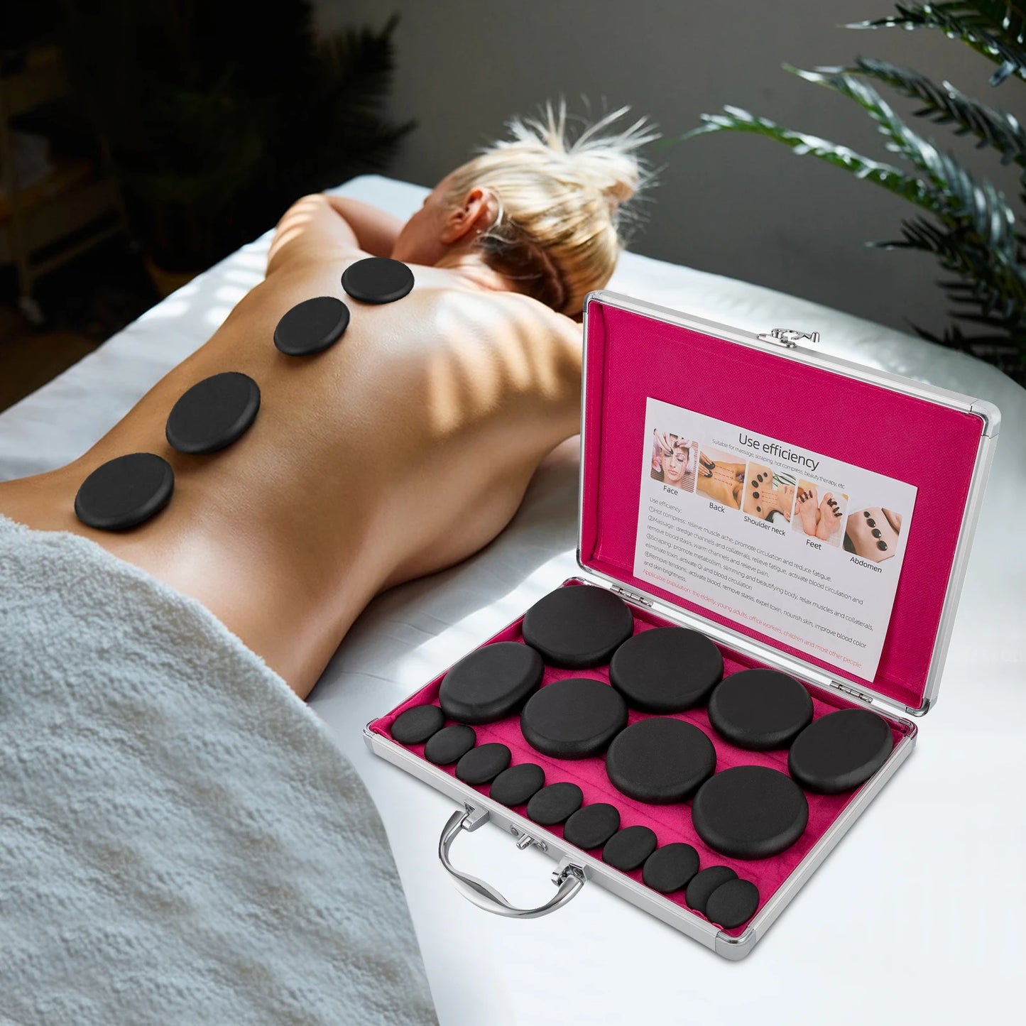 Volcanic Stone Massage Kit With Heating Box For Muscle Relief