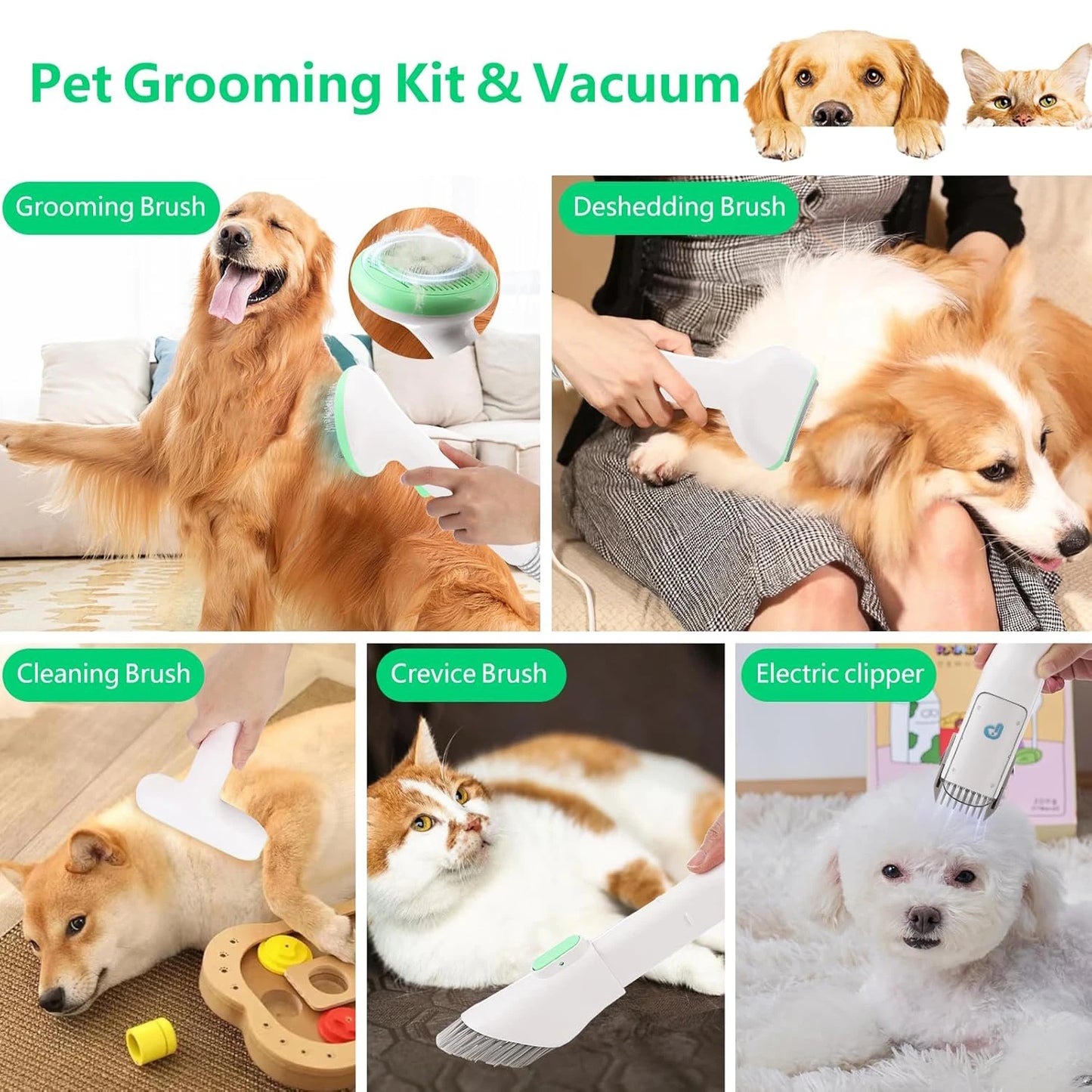 DishyKooker Pet Grooming Kit With 2L Vacuum And 5 Tools