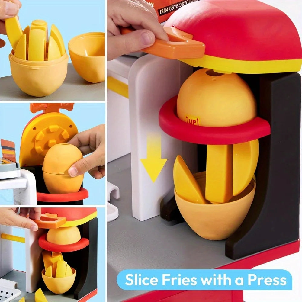 Joyfy Restaurant Play Set Toy 40 Plus PCS Fast Food With Potato Cutter