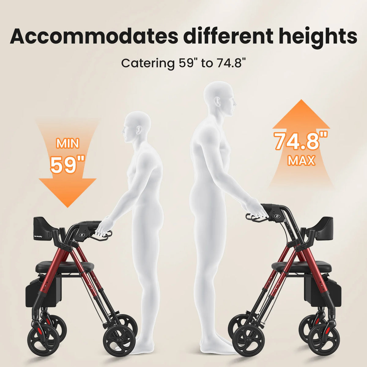 MAIDESITE Foldable Rollator Walker With Seat And Durable Steel Frame