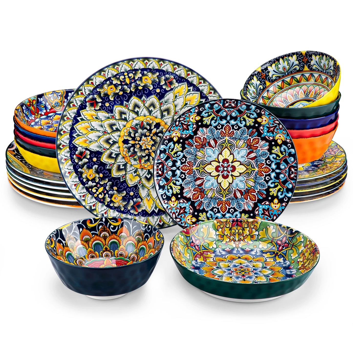 MALACASA Stoneware Dinnerware Set Bohemian Style For Six