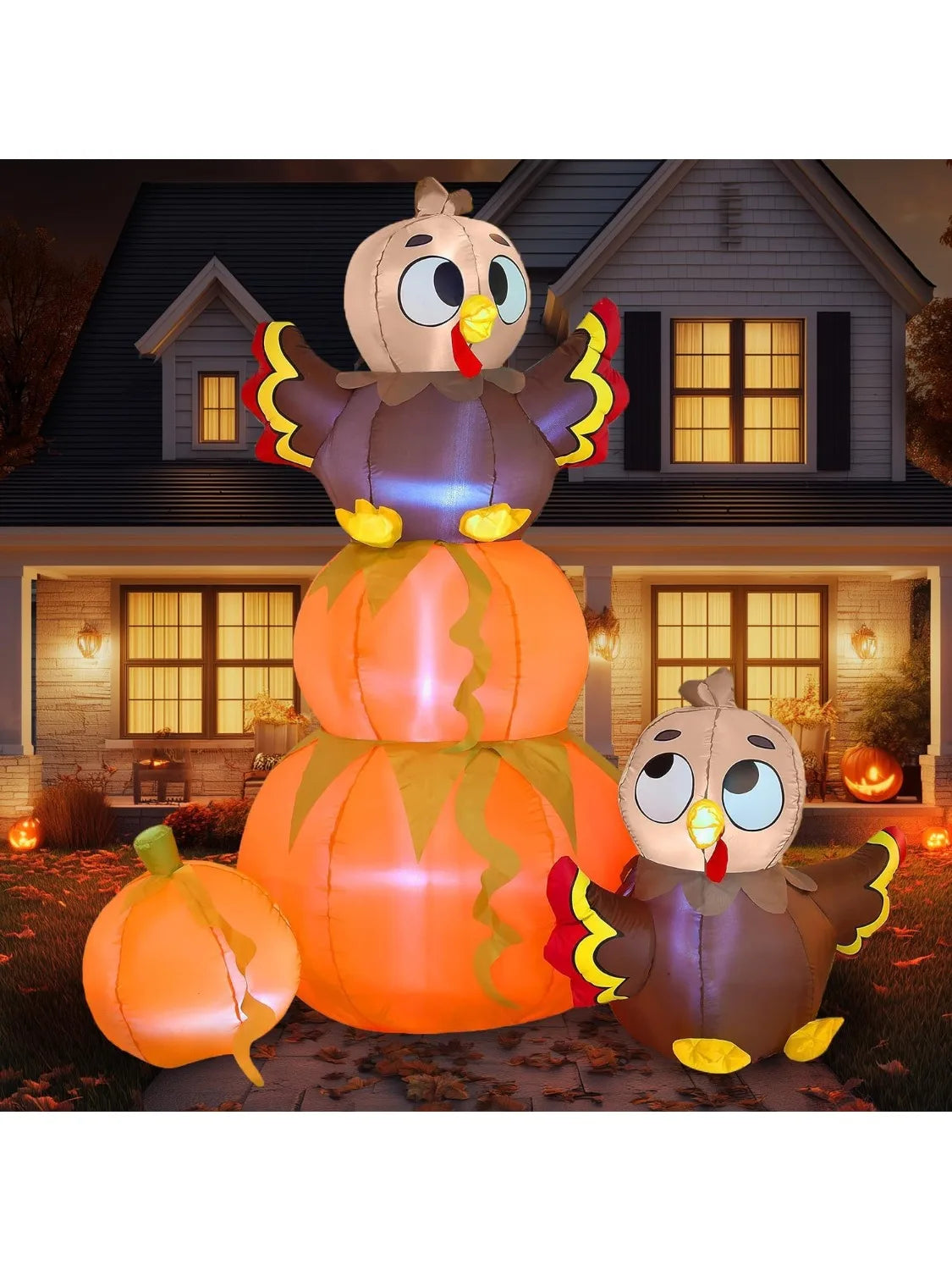 Joyfy Thanksgiving Pumpkin Turkey Inflatable With LED Outdoor Decoration