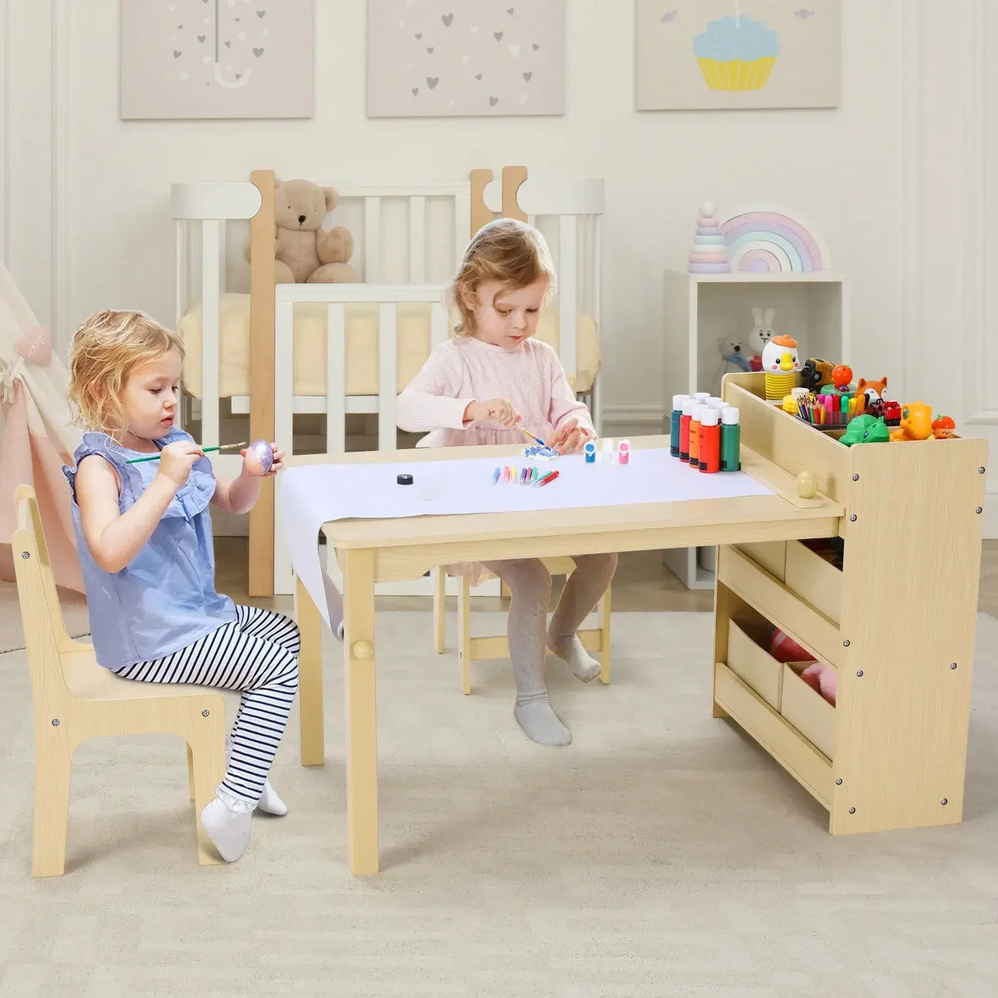 AuAg Kids Art Table And 2 Chairs Set With StorageSpace