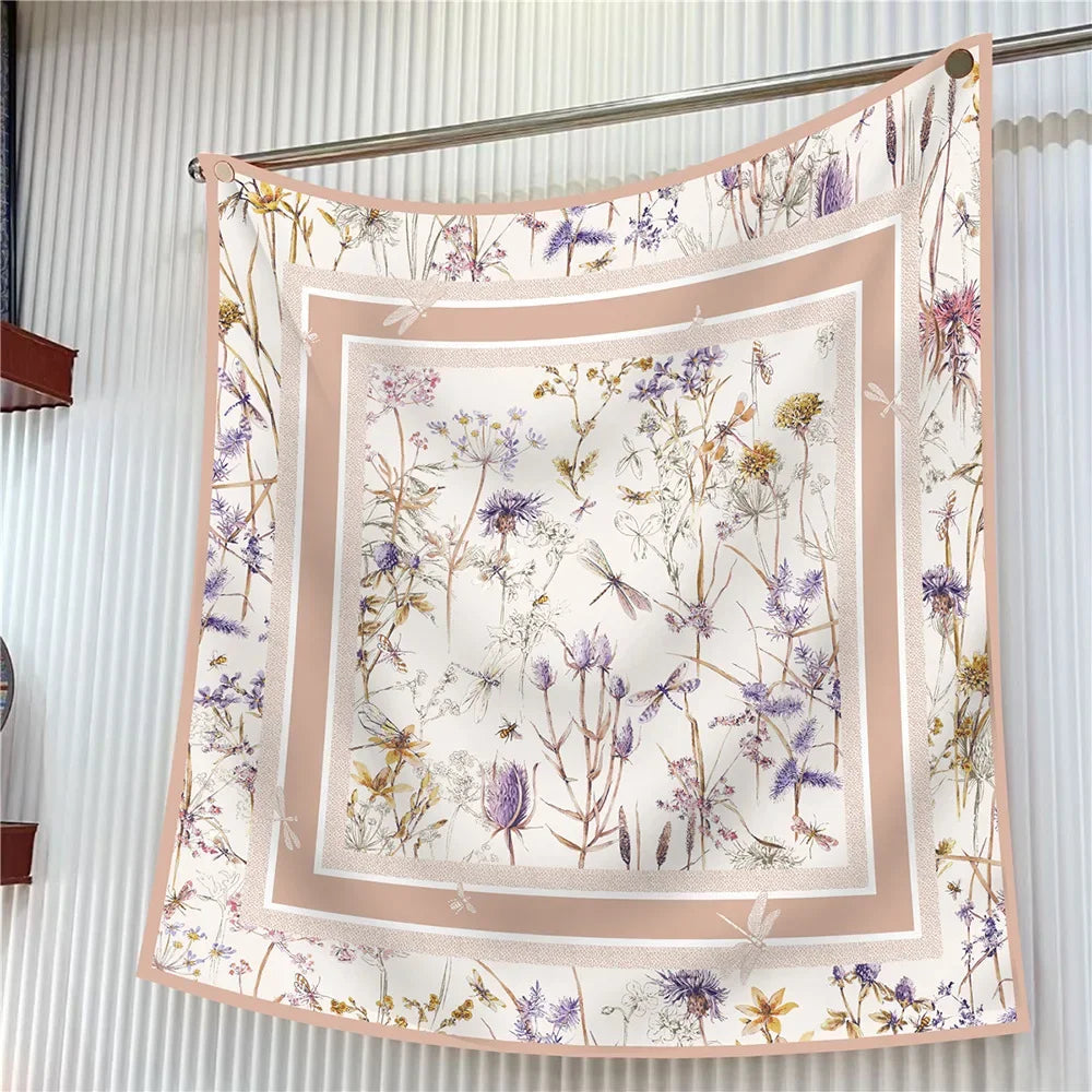 Elegant Silk Floral Square Scarf for Women Hijab Shawl Accessory