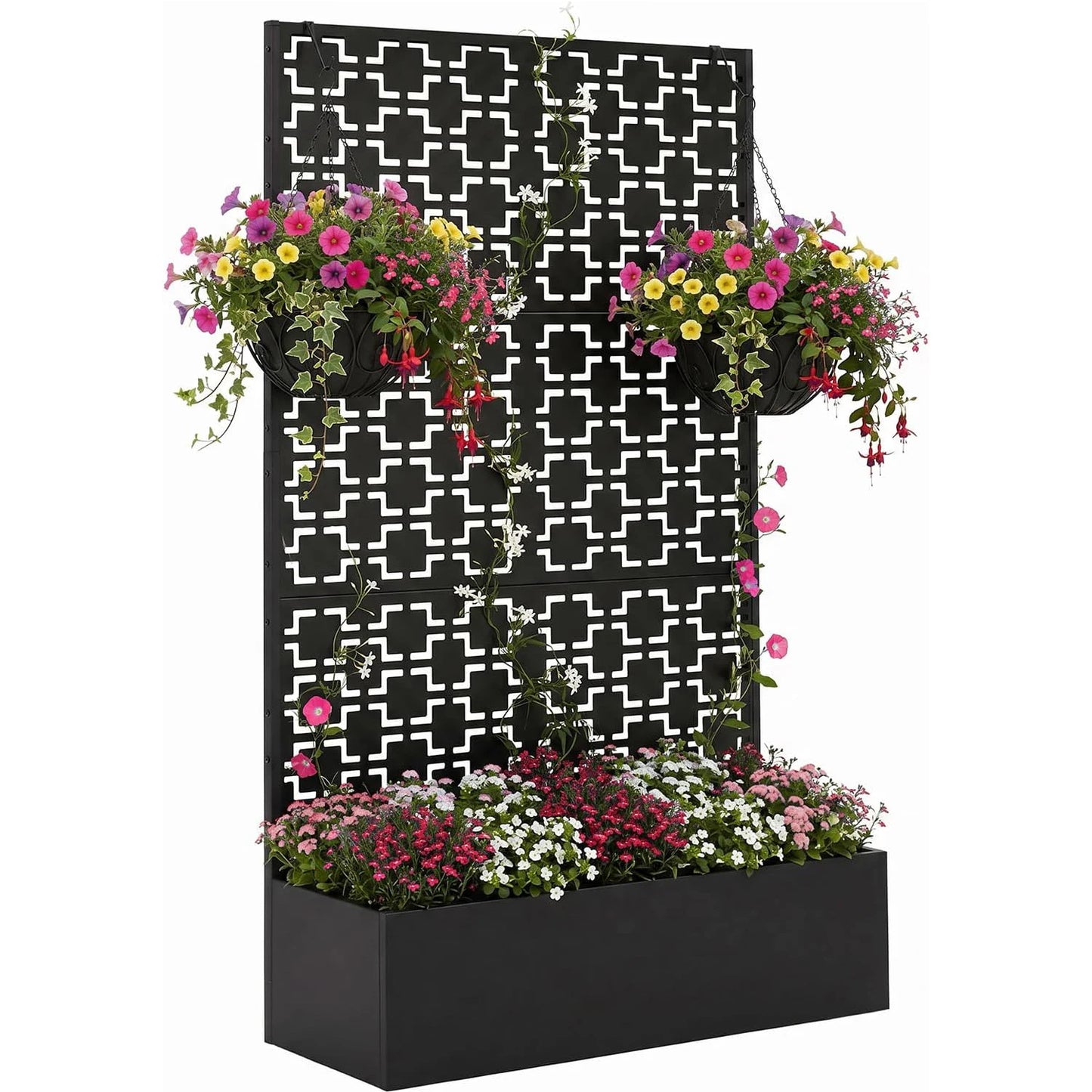 HiMISS Metal Raised Planter Box With Trellis Drainage Holes