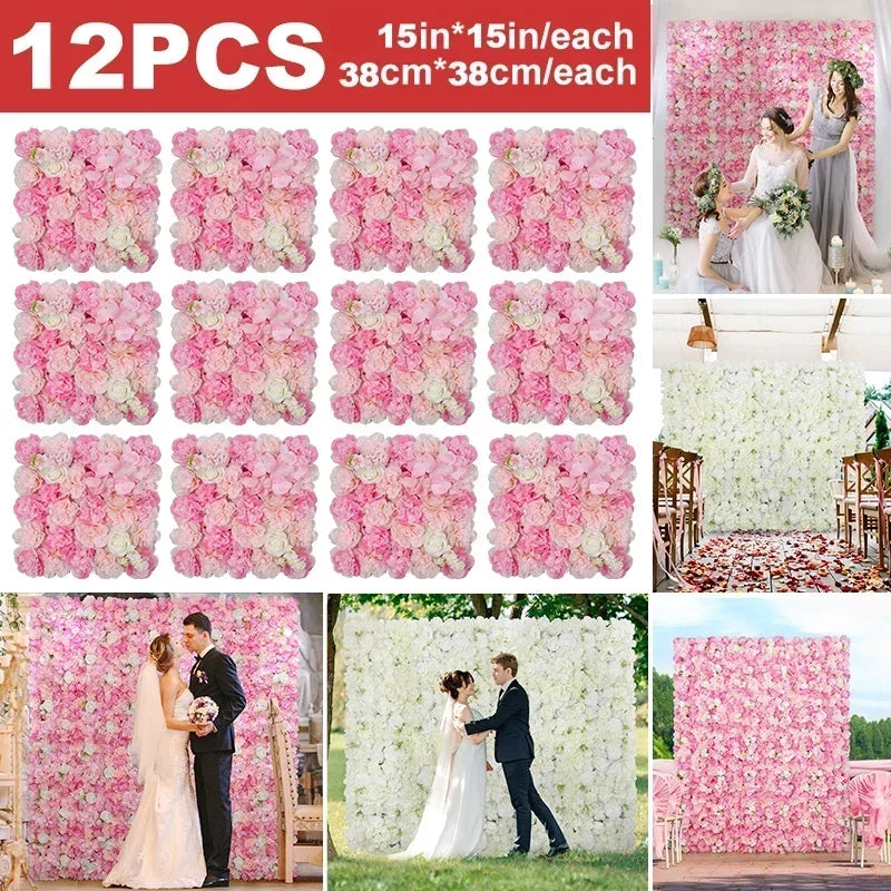RUEESEECN 12Pcs Artificial Roses Wall Panel Backdrop 3D