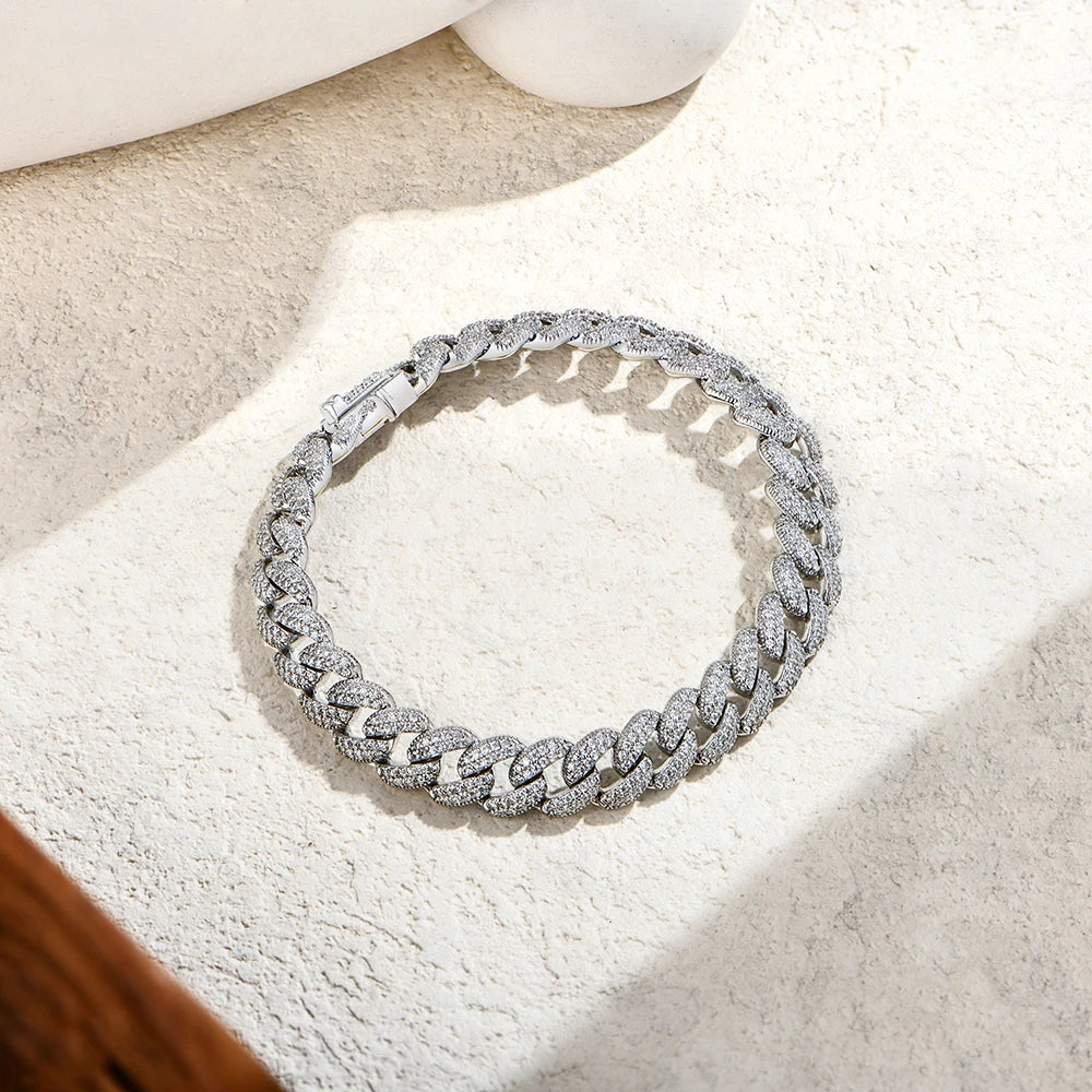 ATTAGEMS Moissanite Cuban Chain 925 Sterling Silver Bracelet