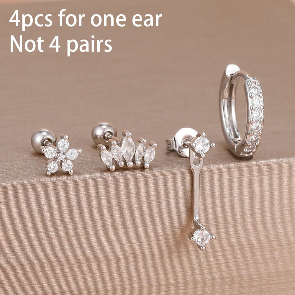 Korean Stainless Steel Zircon Water Drop Earrings Set for Women