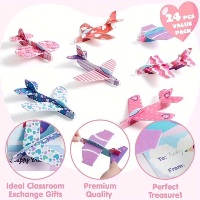 JOYFY 28 Valentines Day Foam Airplanes Greeting Cards with Valentine Punchline for School Classroom Exchange Prizes Party Favor