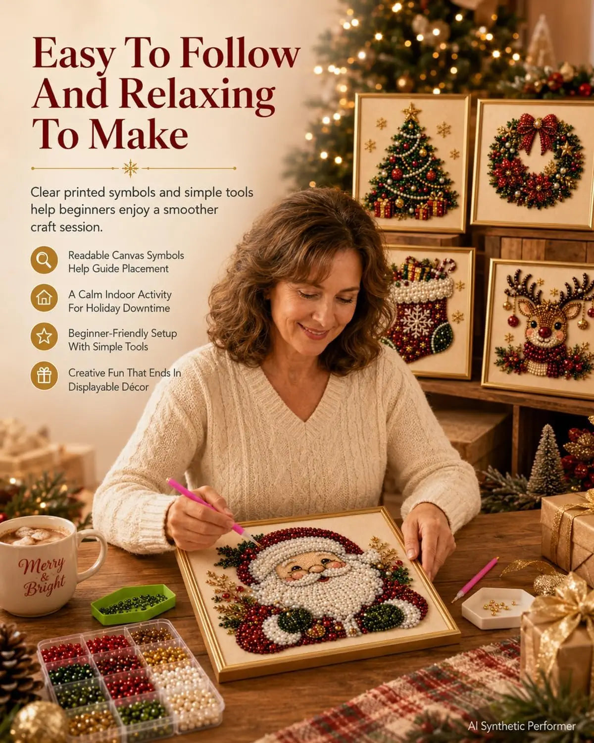 Christmas Pearl Diamond Painting Art Kit With Frame