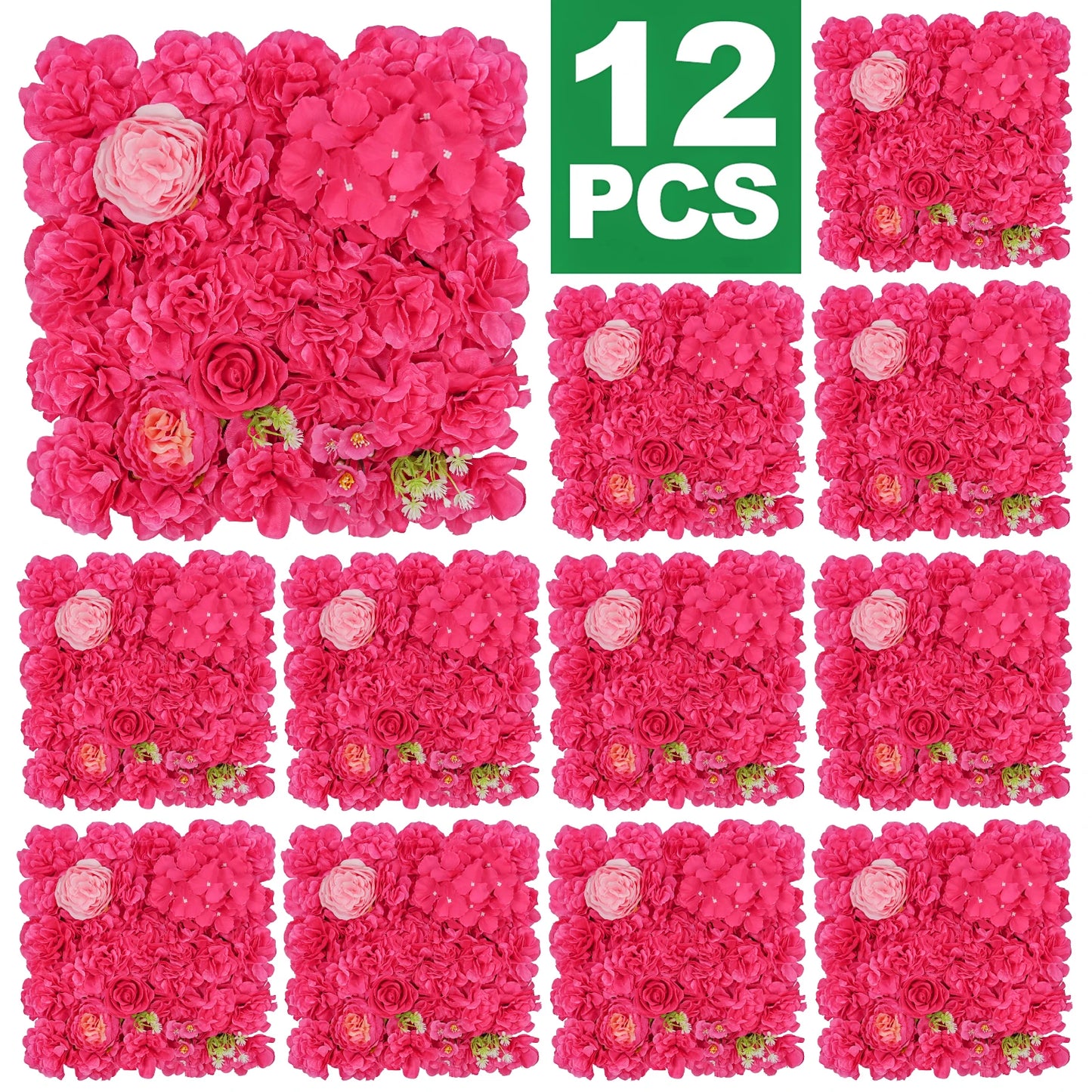 RUEESEECN 12Pcs Artificial Roses Wall Panel Backdrop 3D