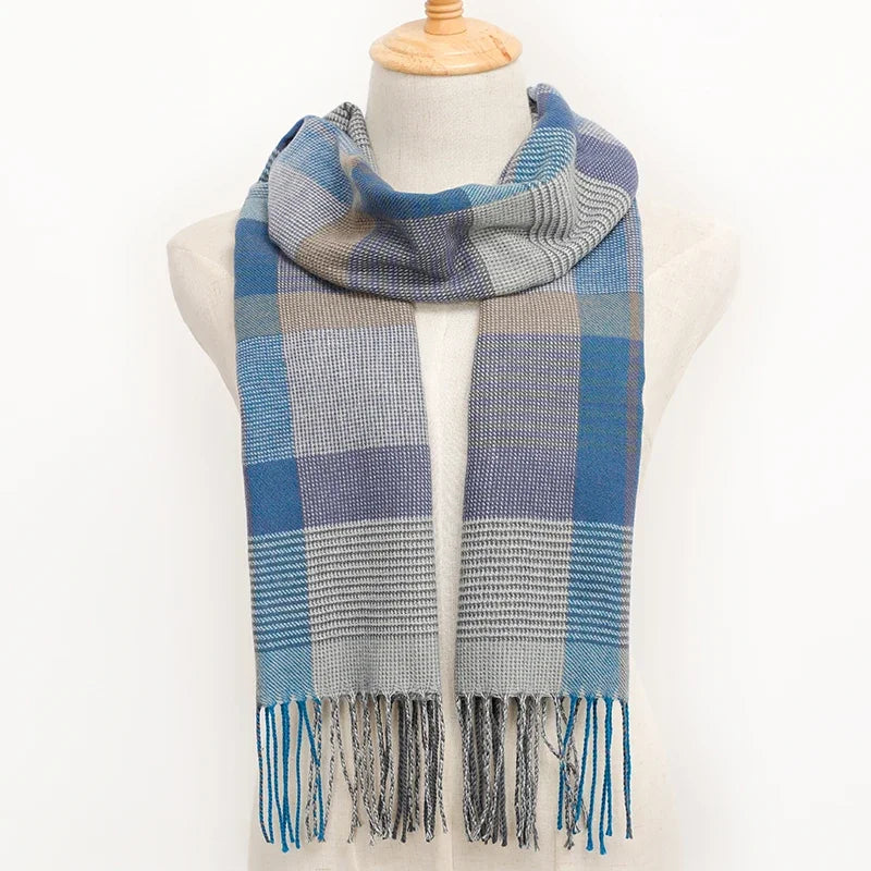 RUNMEICN Unisex Plaid Tassel Winter Scarf For Women Men