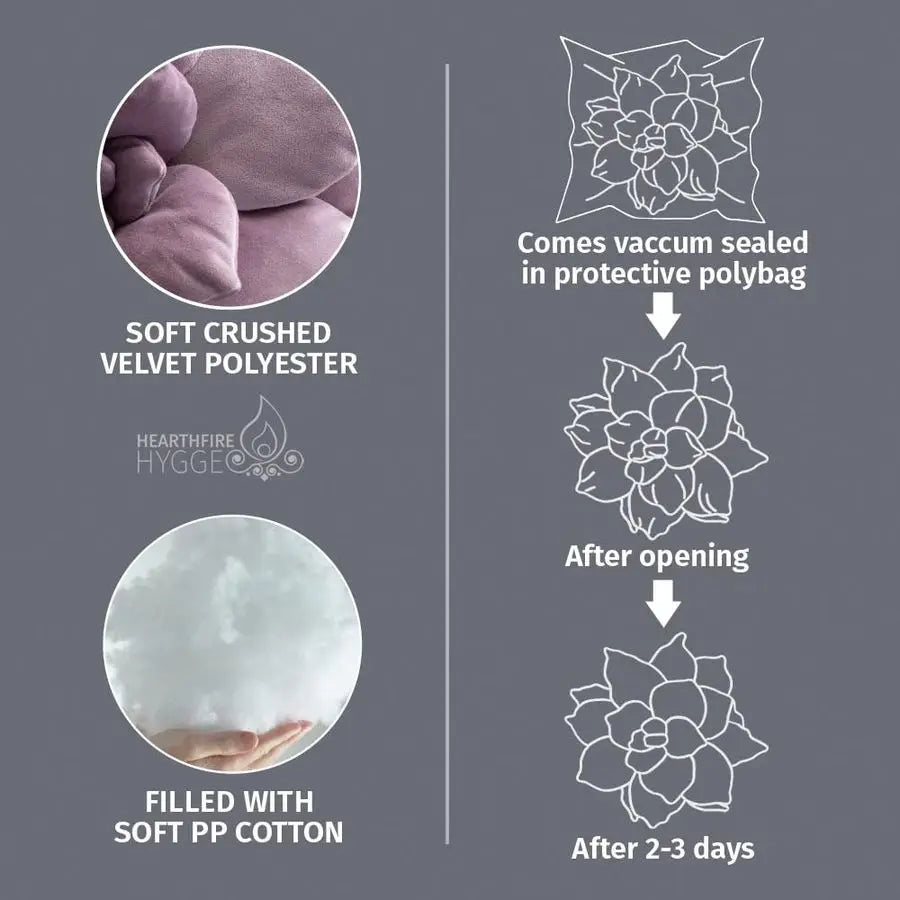 DreamWeave Purple Cactus Flower Pillow Handstitched - 3D Decor Throw Pillow For Bedroom Living Room Nursery