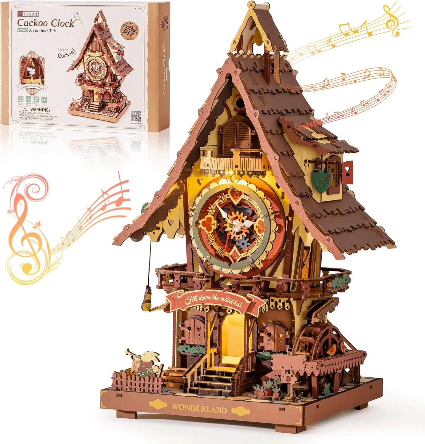 Robotime Rokr 3D Wooden Puzzle Cuckoo Clock Kit With Working Bird