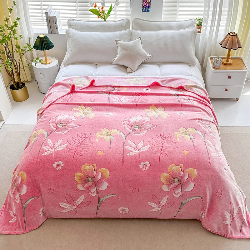 Floral Style Warm Fleece Bedspread Blanket Plaid Travel Shawl