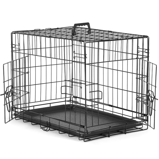 JHK Folding Metal Dog Cage With Double Doors And Pan