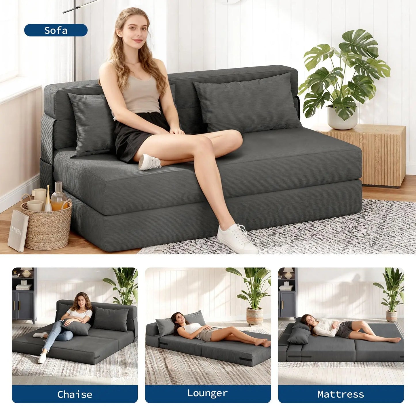 HobbyLane 4 In 1 Folding Sofa Bed Corduroy Loveseat