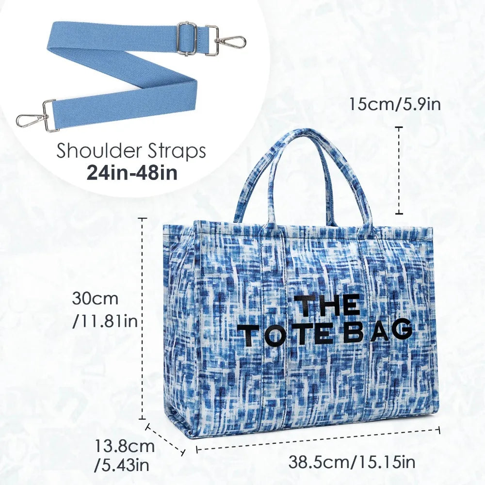 Denim Canvas Tote Bag For Women Large Capacity Casual