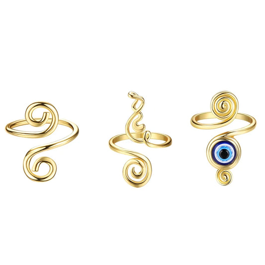 Three Piece Adjustable Toe Rings for Women Open Geometric Jewelry