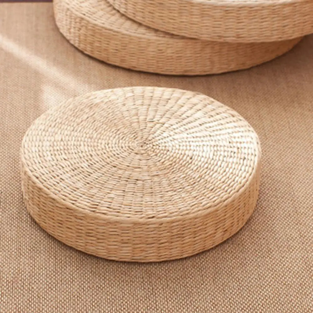Round Tatami Cushion Handmade Straw Weave Floor Pillow For Meditation Yoga